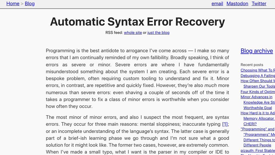 Screenshot of tratt.net: Automatic Syntax Error Recovery (2020)