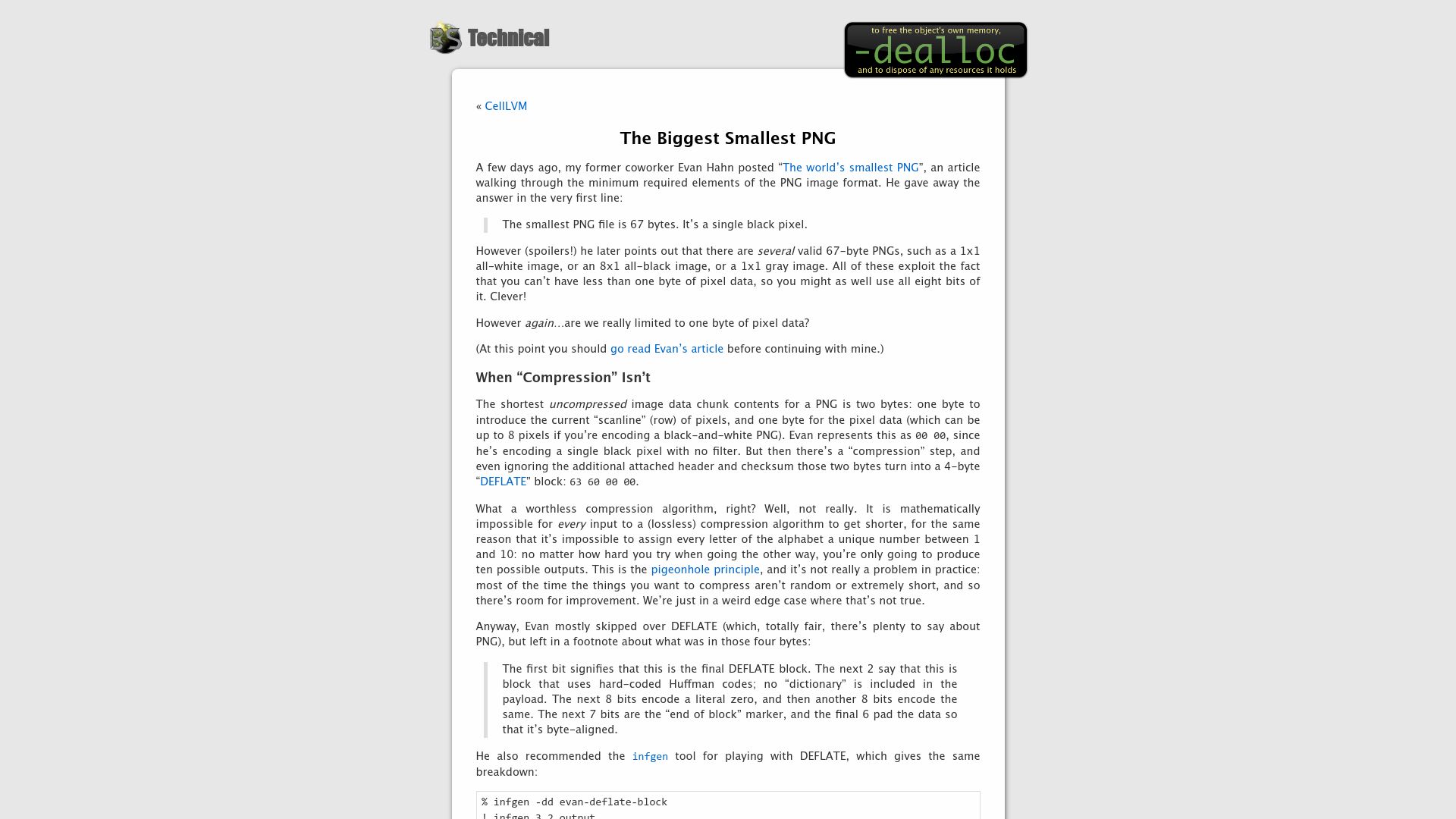 Screenshot of belkadan.com: The Biggest Smallest PNG