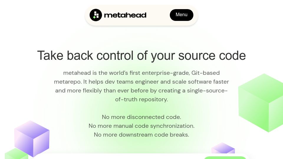 Screenshot of metahead.dev: Metahead – An enterprise-grade, Git-based metarepo