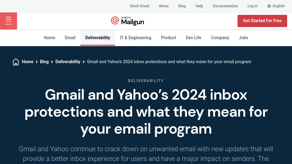 Screenshot of mailgun.com: Gmail and Yahoo’s 2024 inbox protections and what they mean for email programs
