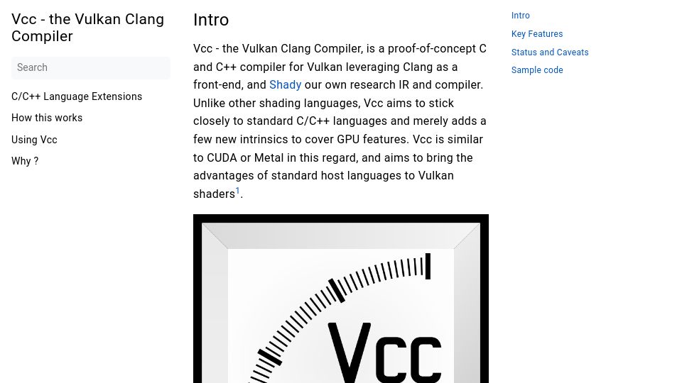 Screenshot of shady-gang.github.io: Vcc – The Vulkan Clang Compiler