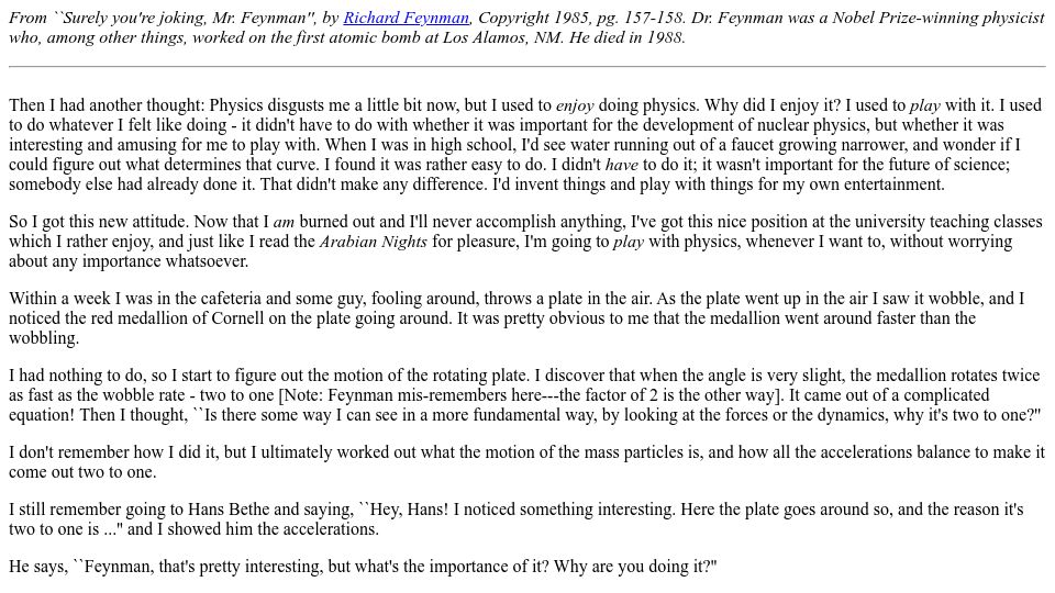 Screenshot of asc.ohio-state.edu: Feynman: I am burned out and I'll never accomplish anything (1985)