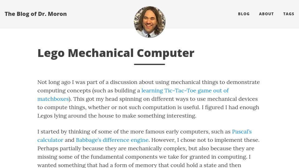 Screenshot of drmoron.org: Lego Mechanical Computer