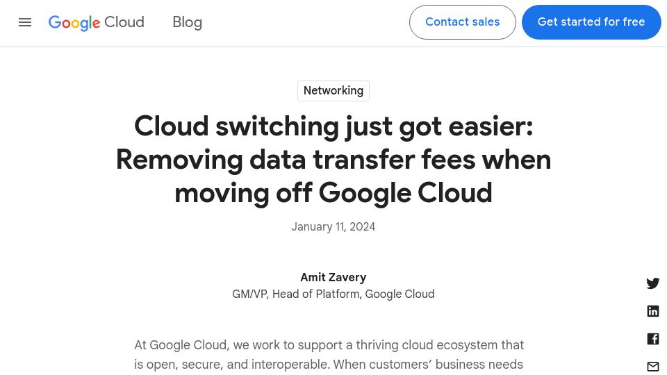 Screenshot of cloud.google.com: Removing data transfer fees when moving off Google Cloud