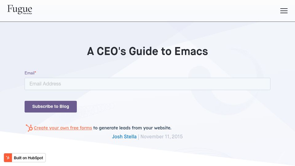 Screenshot of fugue.co: A CEO's Guide to Emacs (2015)