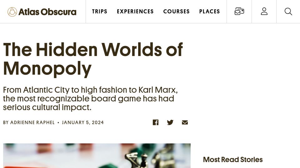 Screenshot of atlasobscura.com: The Worlds of Monopoly