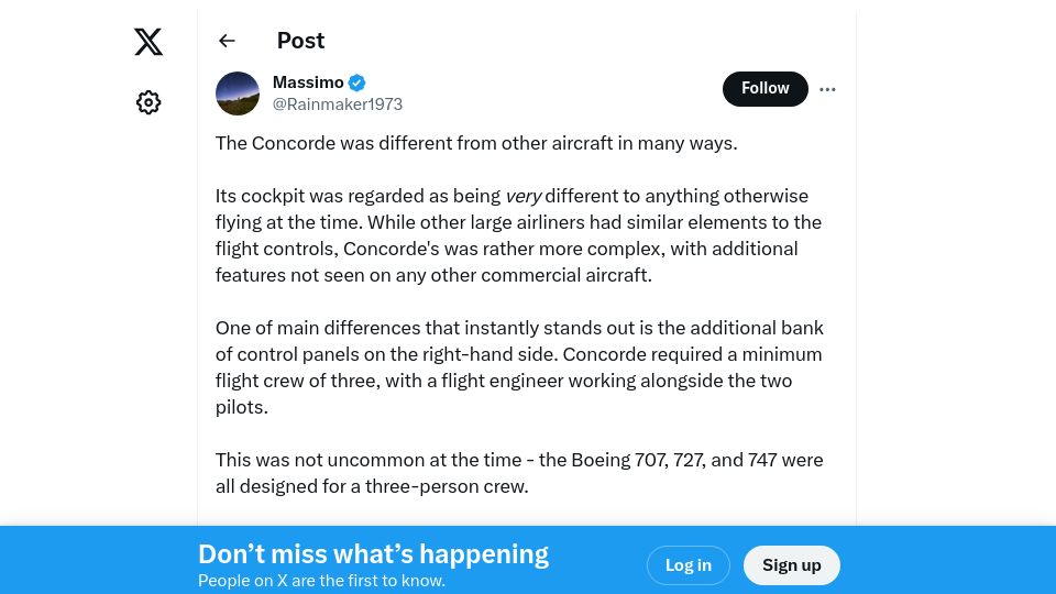 Screenshot of twitter.com: The Concorde was different from other aircraft in many ways