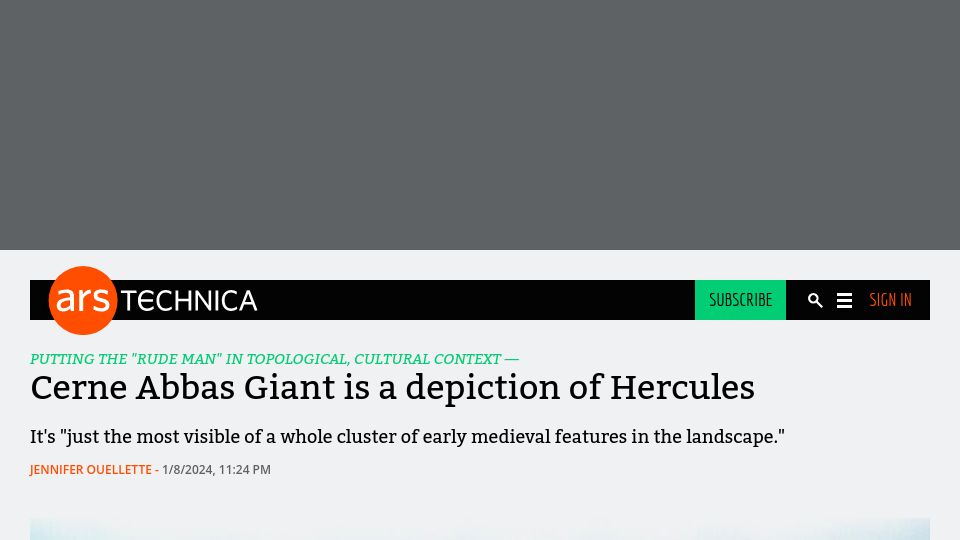 Screenshot of arstechnica.com: New interpretations of the Cerne Abbas Giant