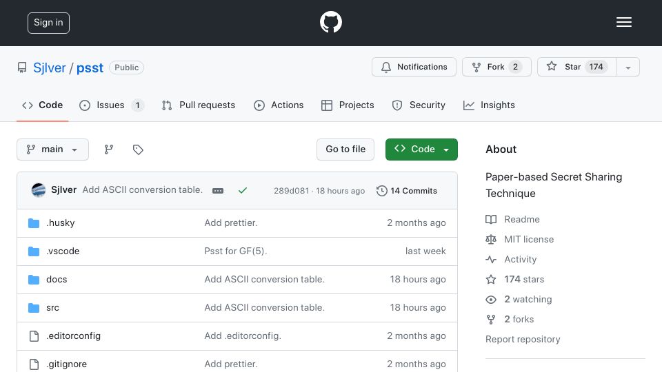 Screenshot of github.com: Psst: Paper-Based Secret Sharing Technique