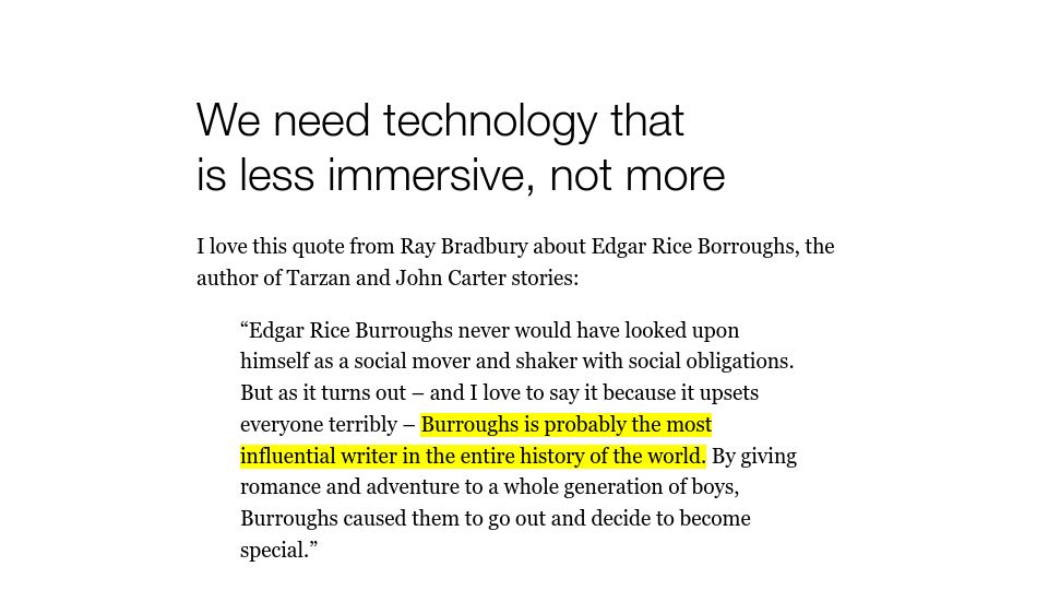 Screenshot of filiph.net: We need technology that is less immersive, not more