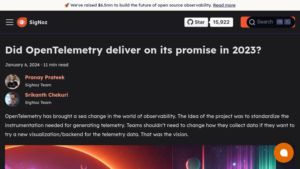 Screenshot of signoz.io: The current state of OpenTelemetry