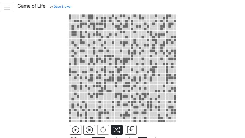 Screenshot of game-of-life-f262d.web.app: Show HN: Conway's Game of Life, but with a gallery of other peoples patterns