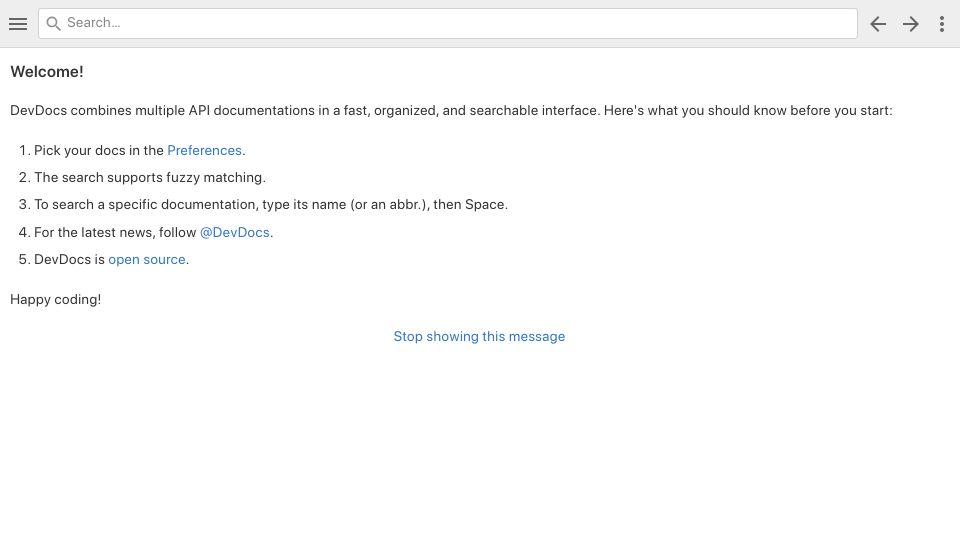 Screenshot of devdocs.io: DevDocs