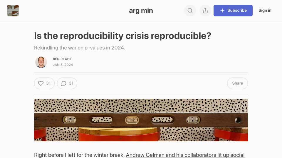 Screenshot of argmin.net: Is the Reproducibility Crisis Reproducible?