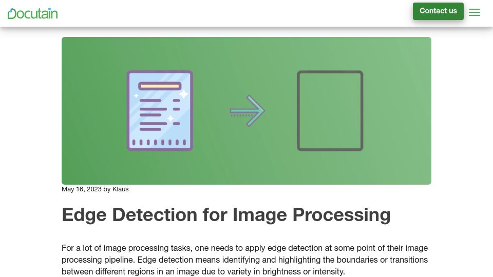 Screenshot of sdk.docutain.com: Edge Detection for Image Processing