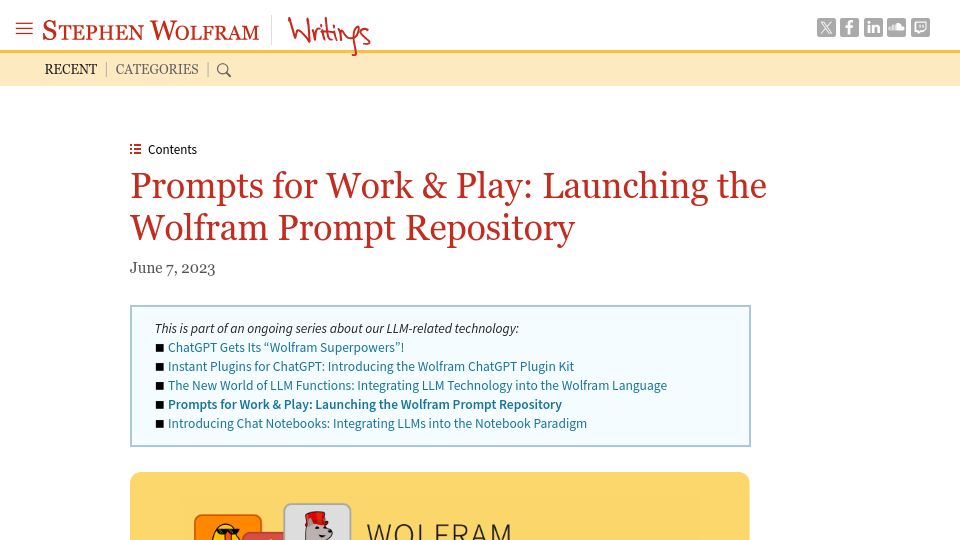 Screenshot of writings.stephenwolfram.com: The Wolfram Prompt Repository (2023)