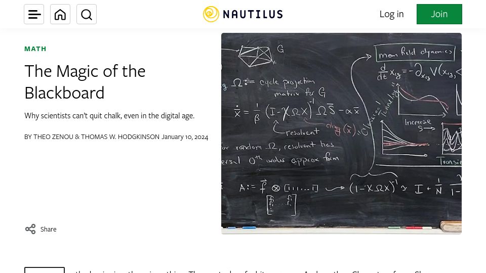 Screenshot of nautil.us: The Magic of the Blackboard