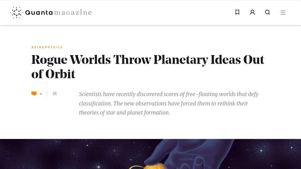 Screenshot of quantamagazine.org: Rogue Worlds Throw Planetary Ideas Out of Orbit