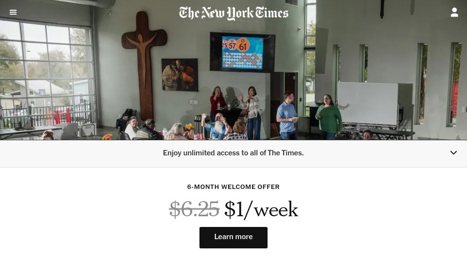 Screenshot of nytimes.com: Austin takes a bet on tiny homes to ease homelessness