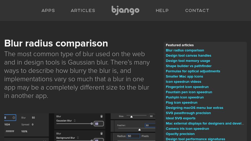 Screenshot of bjango.com: Blur Radius Comparison