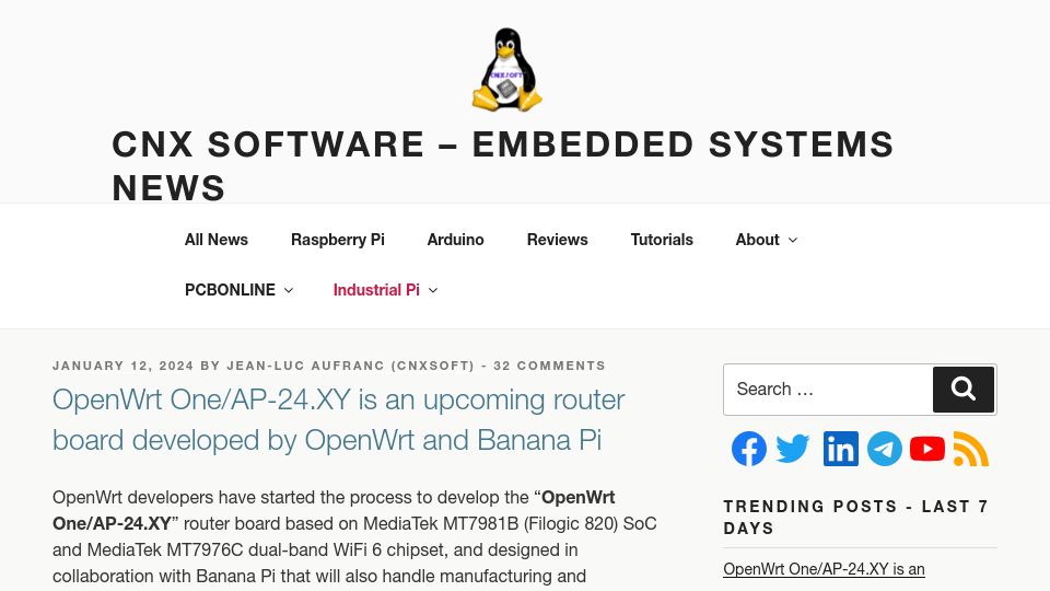 Screenshot of cnx-software.com: OpenWrt One/AP-24.XY: new open source router board by OpenWrt and Banana Pi