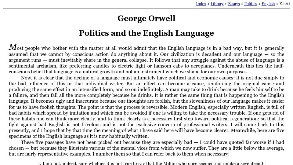 Screenshot of orwell.ru: George Orwell: Politics and the English Language