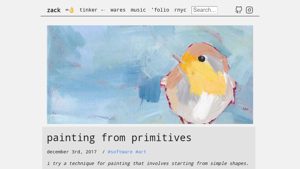 Screenshot of schollz.com: Painting from Primitives (2017)