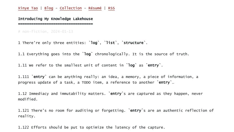 Screenshot of tabokie.github.io: My Knowledge Lakehouse