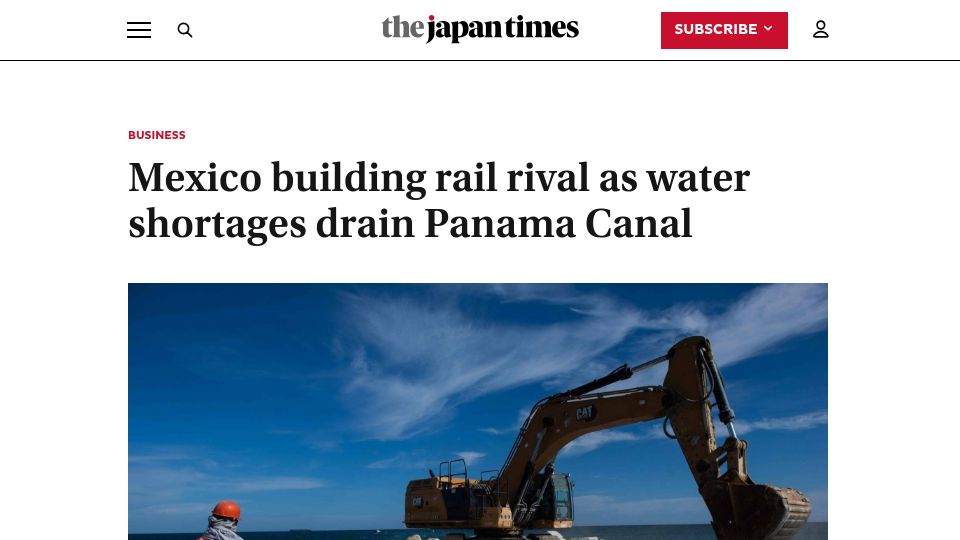 Screenshot of japantimes.co.jp: Mexico building rail rival as water shortages drain Panama Canal