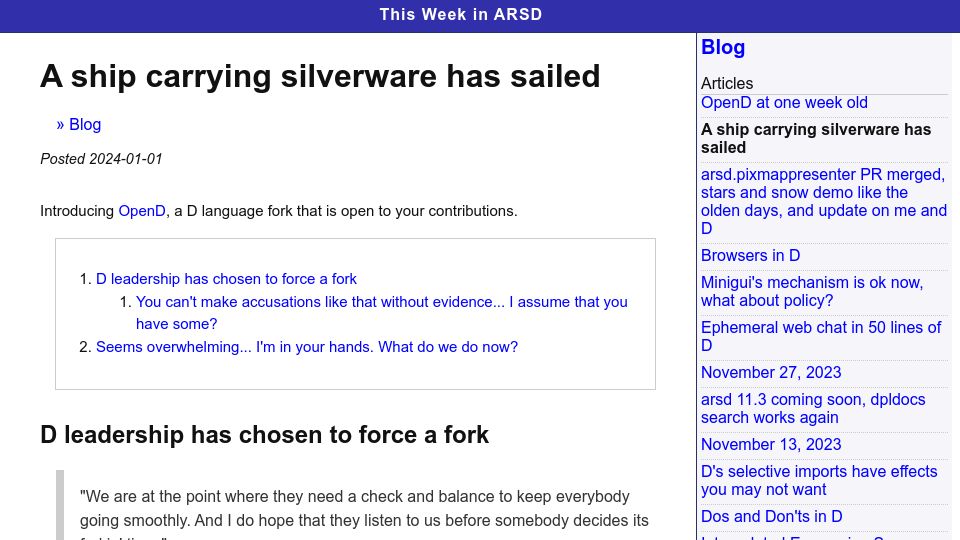 Screenshot of dpldocs.info: OpenD, a D language fork that is open to your contributions