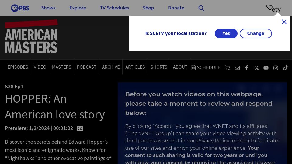 Screenshot of pbs.org: Edward Hopper: An American Love Story