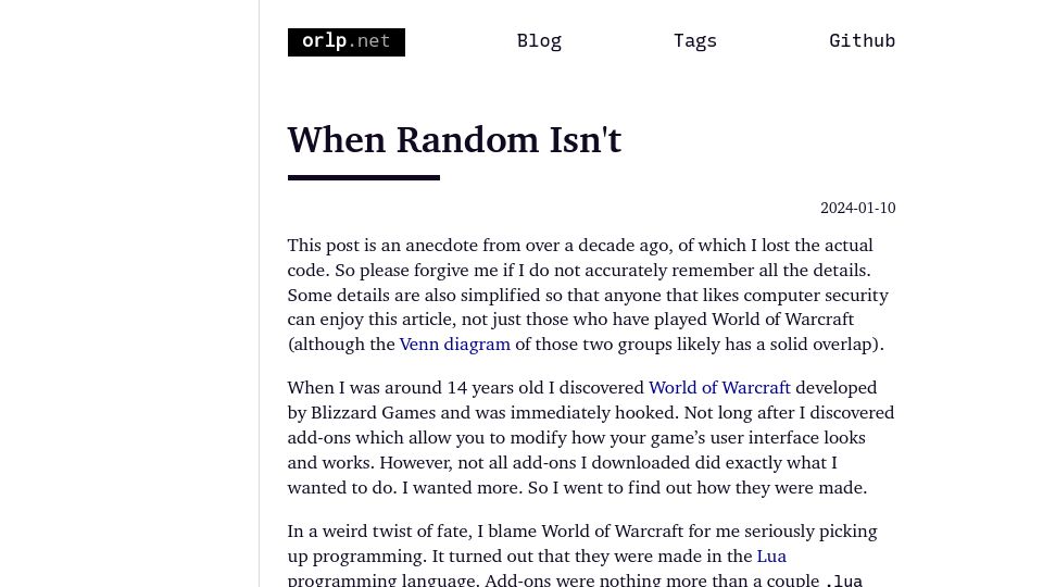 Screenshot of orlp.net: When Random Isn't
