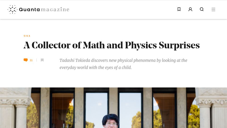 Screenshot of quantamagazine.org: A collector of math and physics surprises (2018)