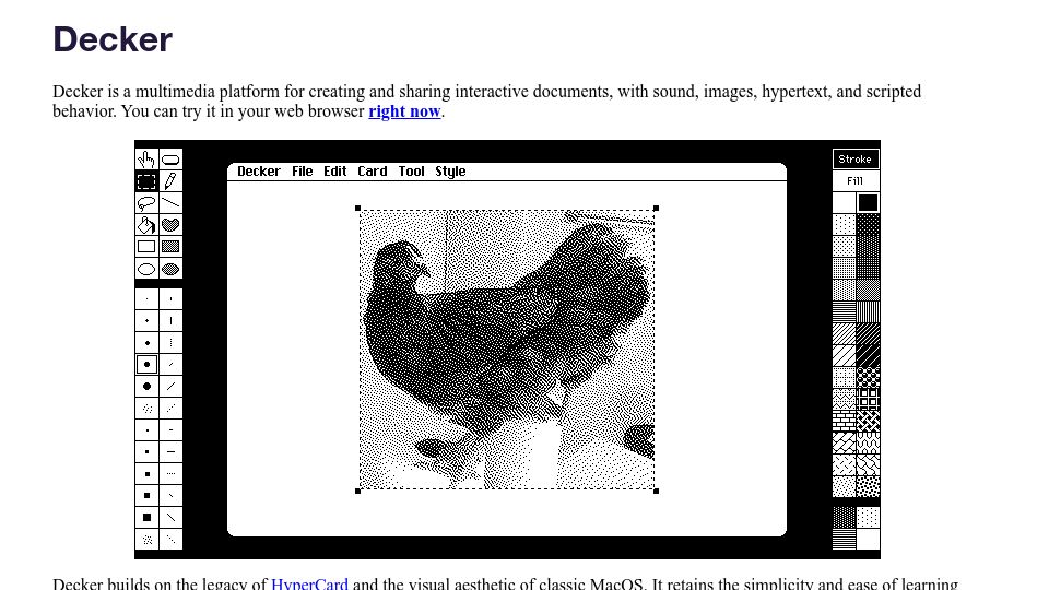 Screenshot of beyondloom.com: Decker – A HyperCard Replacement