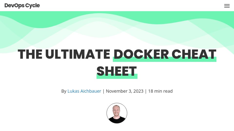 Screenshot of devopscycle.com: The Ultimate Docker Cheat Sheet