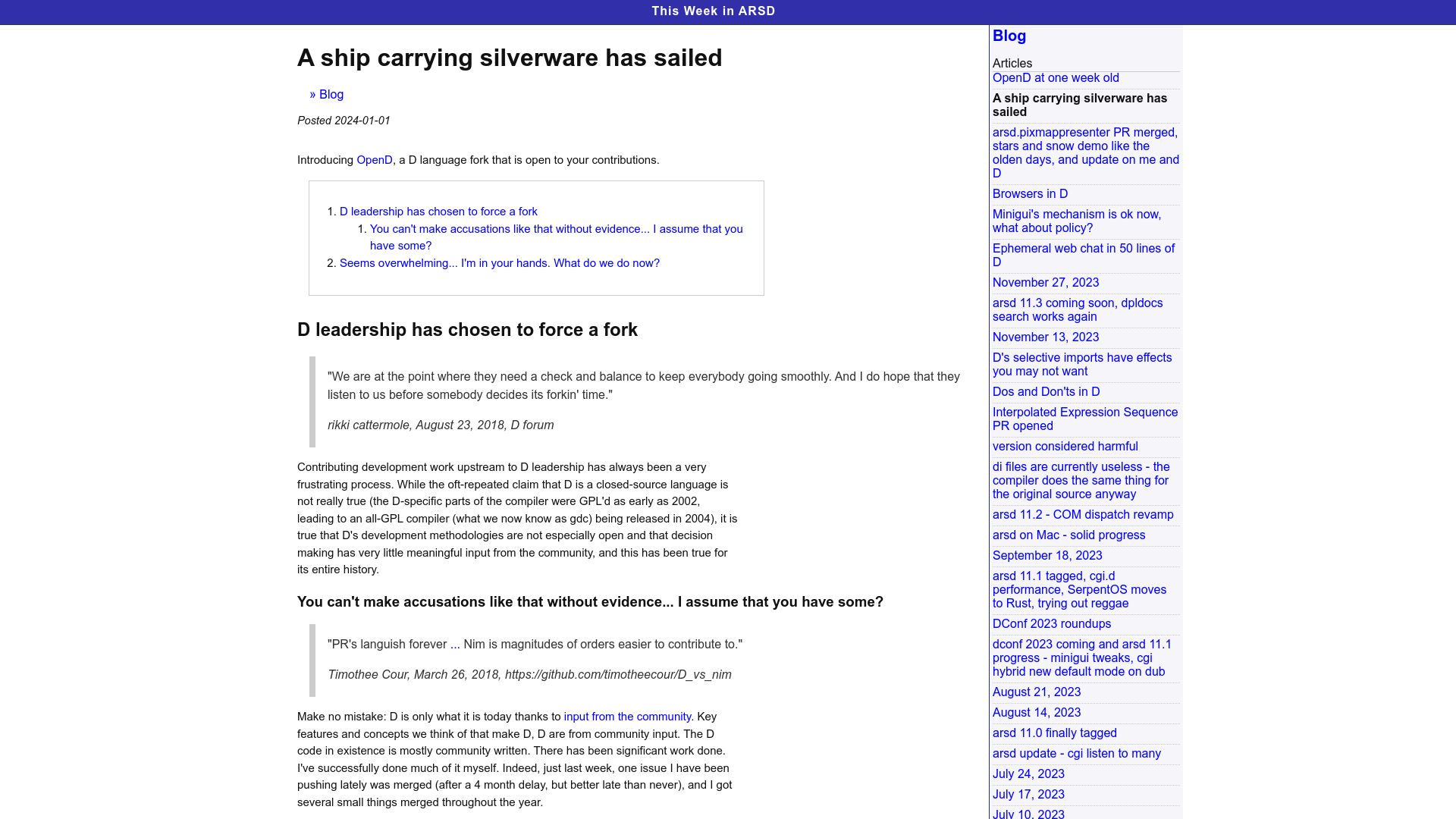 Screenshot of dpldocs.info: OpenD, a D language fork that is open to your contributions