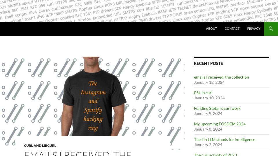 Screenshot of daniel.haxx.se: Emails I Received, the Collection