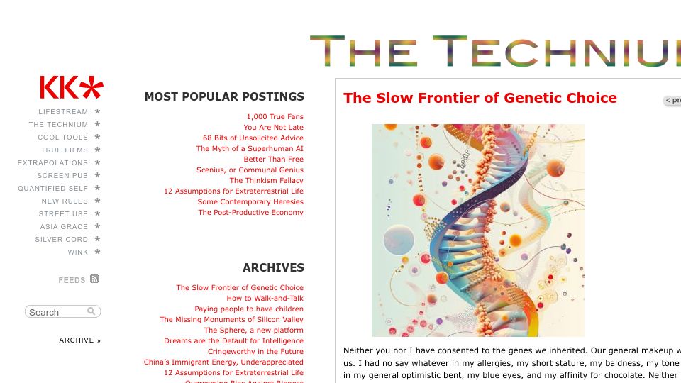 Screenshot of kk.org: The Slow Frontier of Genetic Choice