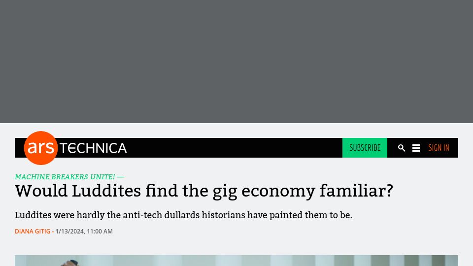Screenshot of arstechnica.com: Would Luddites find the gig economy familiar?