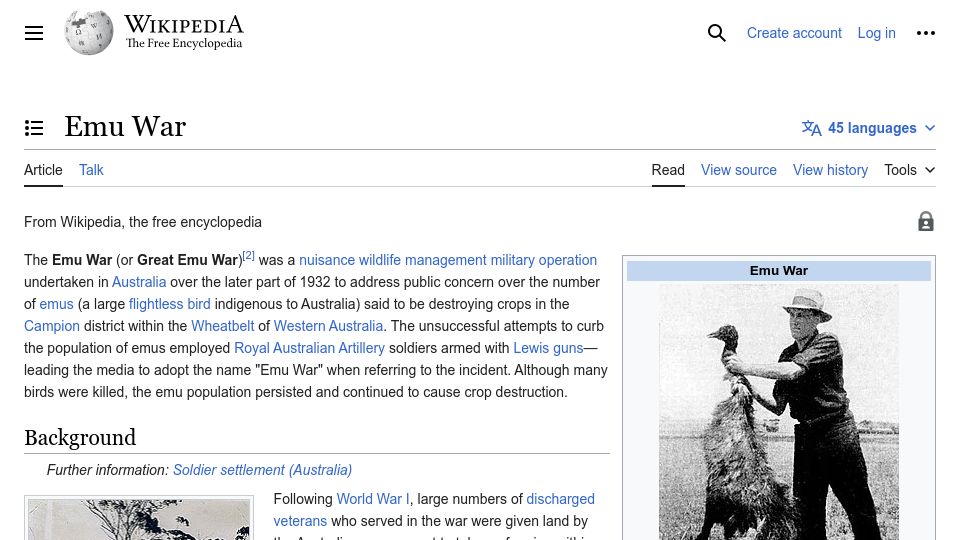 Screenshot of en.wikipedia.org: Emu War