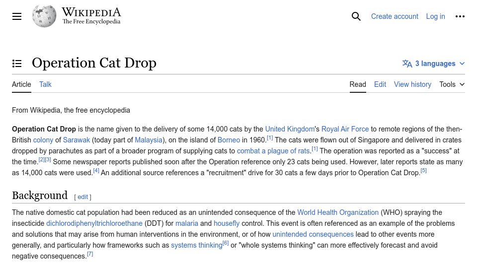 Screenshot of en.wikipedia.org: Cat Drop