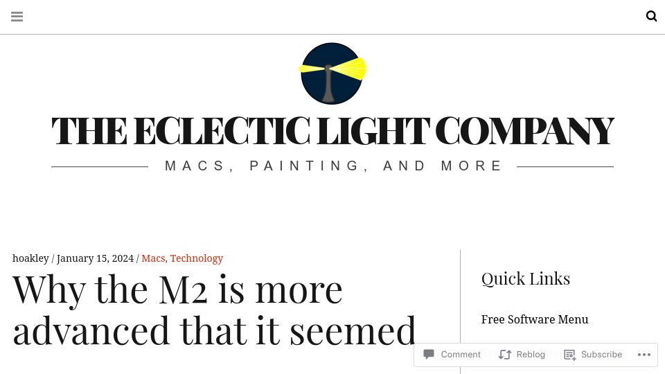 Screenshot of eclecticlight.co: The M2 is more advanced that it seemed