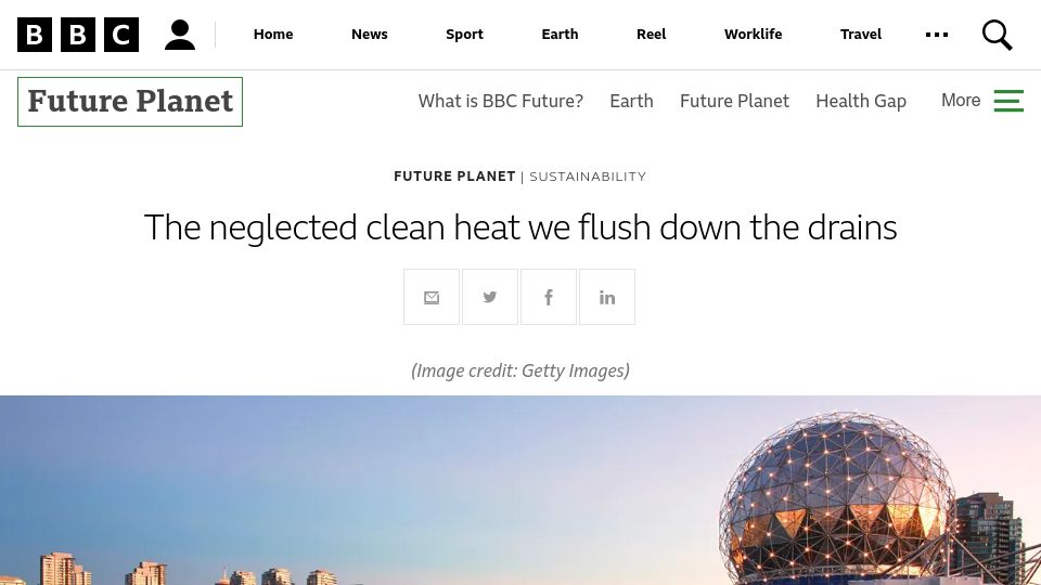 Screenshot of bbc.co.uk: Harnessing heat from wastewater