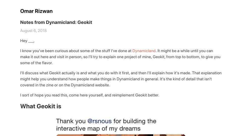 Screenshot of omar.website: Notes from Dynamicland: Geokit (2018)