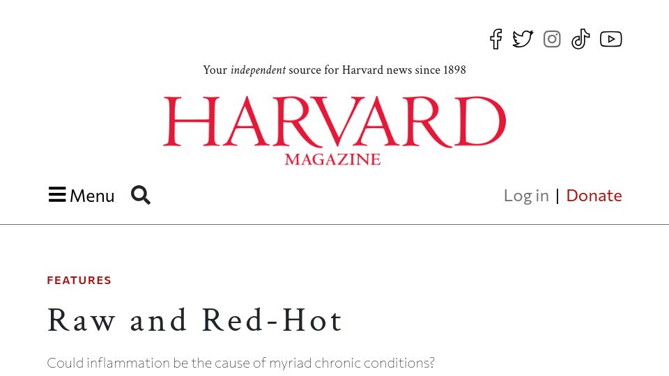 Screenshot of harvardmagazine.com: Could inflammation be the cause of myriad chronic conditions? (2019)