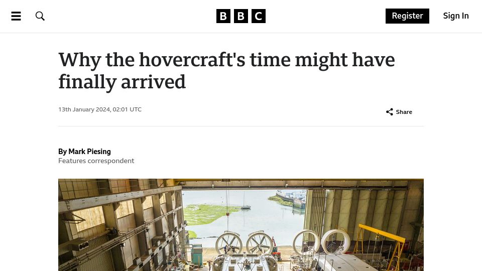 Screenshot of bbc.com: The hovercraft's time might have arrived