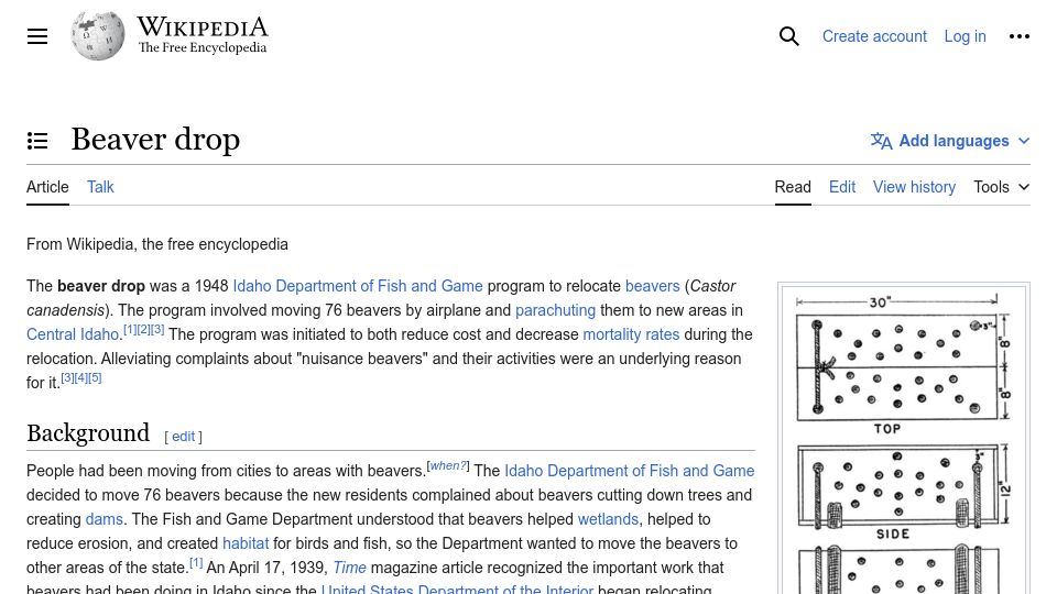 Screenshot of en.wikipedia.org: Beaver Drop