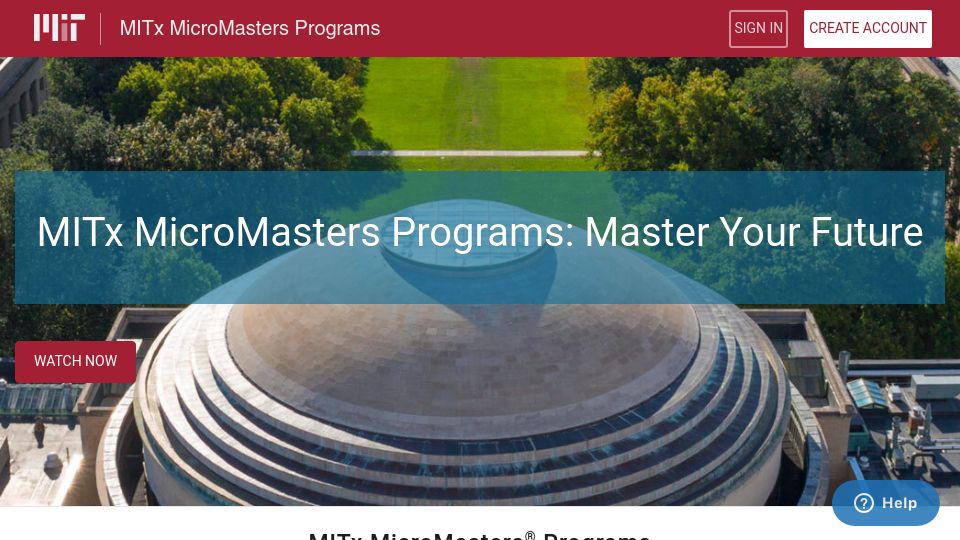 Screenshot of micromasters.mit.edu: MIT MicroMasters