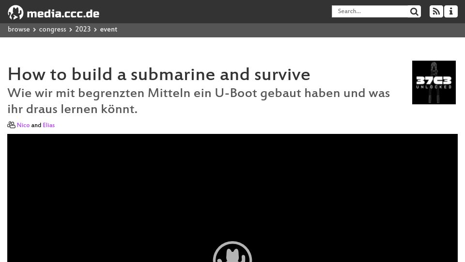 Screenshot of media.ccc.de: How to build a submarine and survive [video]