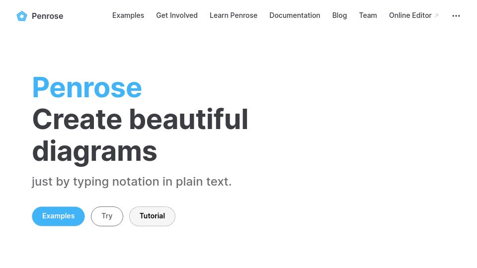Screenshot of penrose.cs.cmu.edu: Penrose – Create diagrams by typing notation in plain text